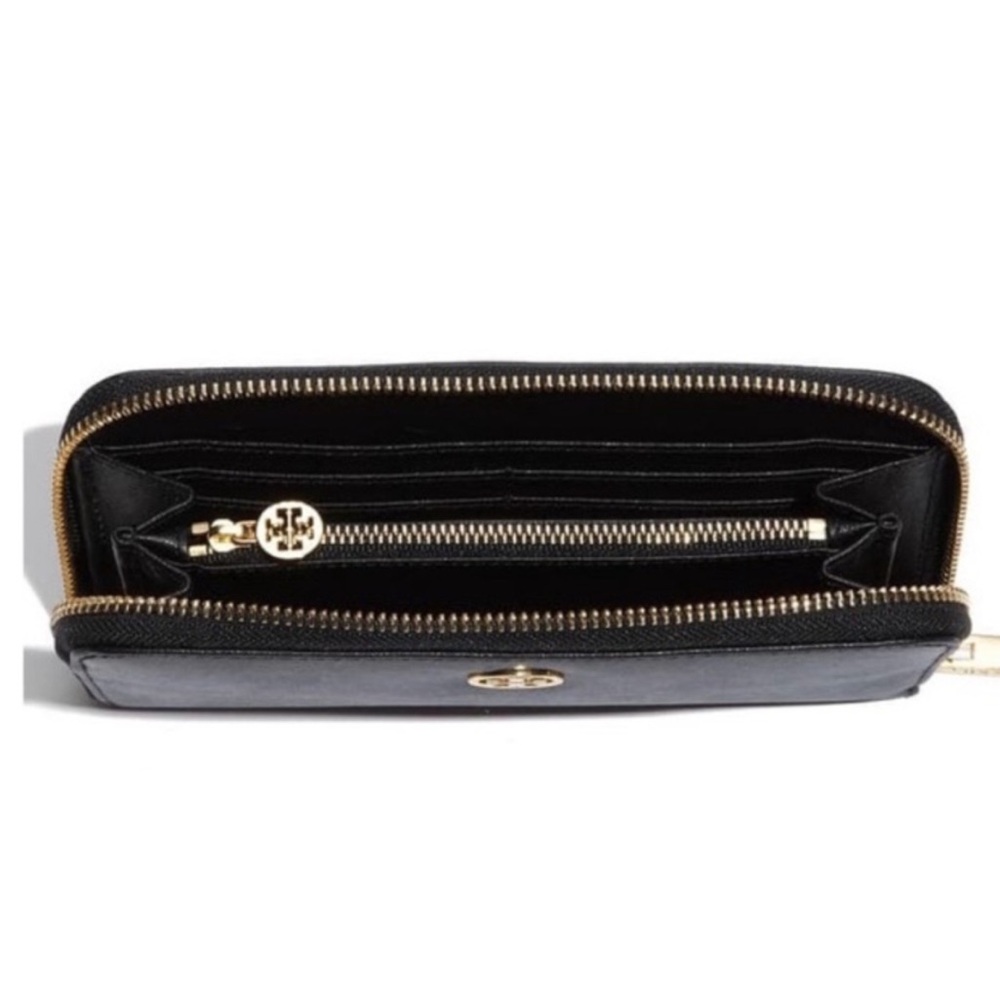 Tory Burch Robinson Black Leather Zip Continental Wallet Women’s - Picture 2 of 11